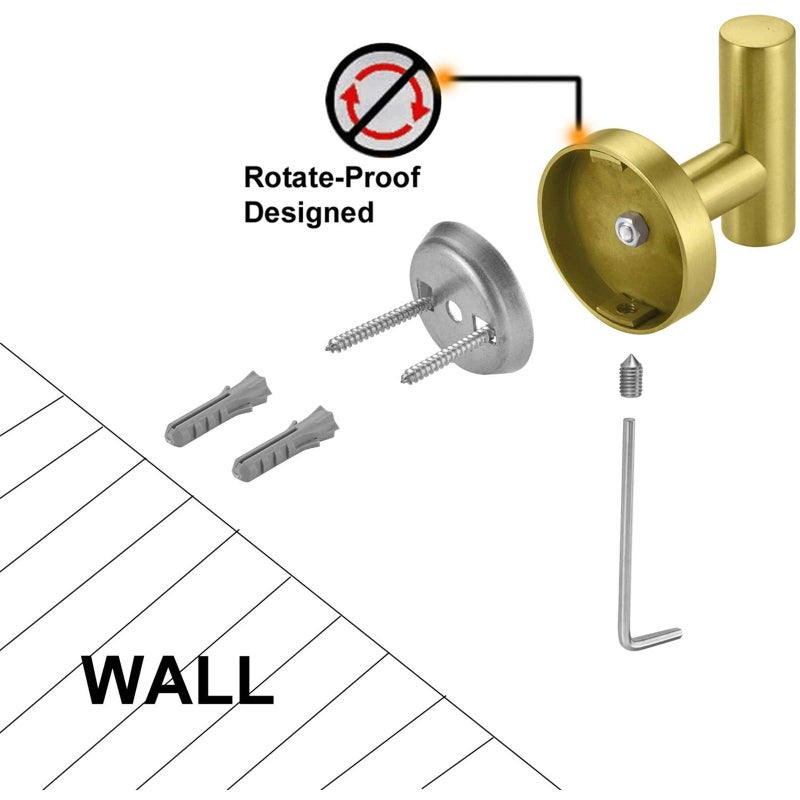 Nolimas Bathroom Towel Hooks SUS 304 Stainless Steel Coat Hook Round Clothes Towel Coat Robe Hook Cabinet Closet Door Sponges Holder for Bath Kitchen Garage Hotel,Wall Mounted,Brushed Gold,2Pack - Image 5